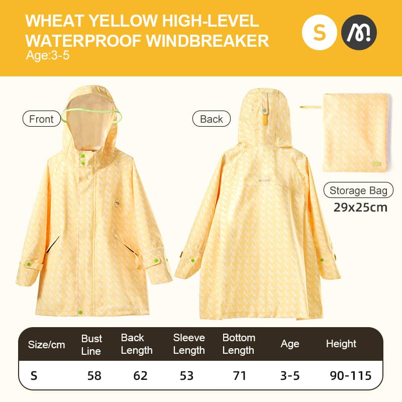 Mideer - Advanced Waterproof And Windproof Raincoat For Kids - Wheat Yellow (S) - View 1