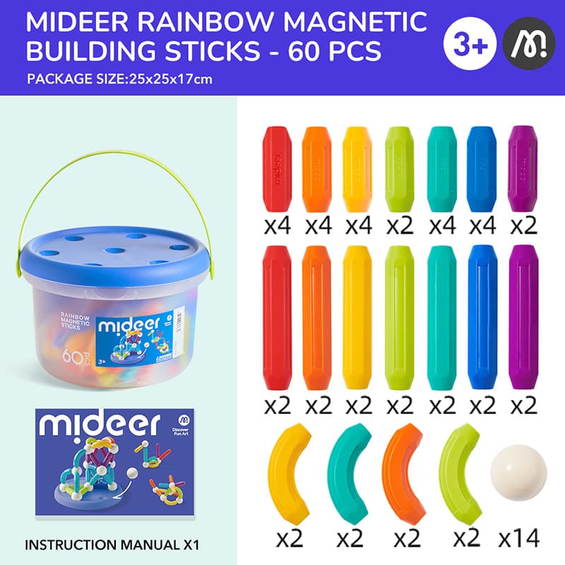 Mideer - Rainbow Magnetic - Building Sticks - 60Pcs - View 1