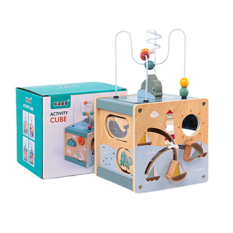 Montessori Wooden Activity Cube with Bead Maze - View 1