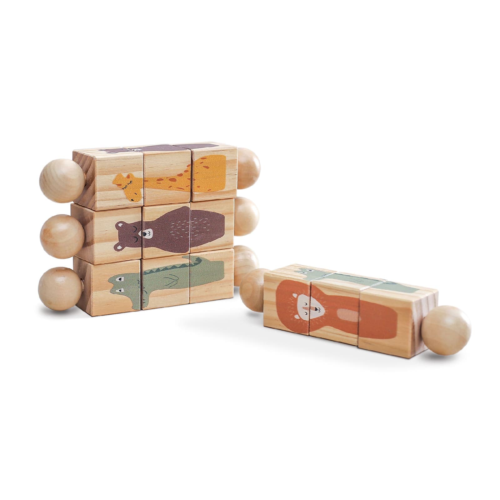 Montessori Rotating Animal Puzzle Blocks Toy - View 1