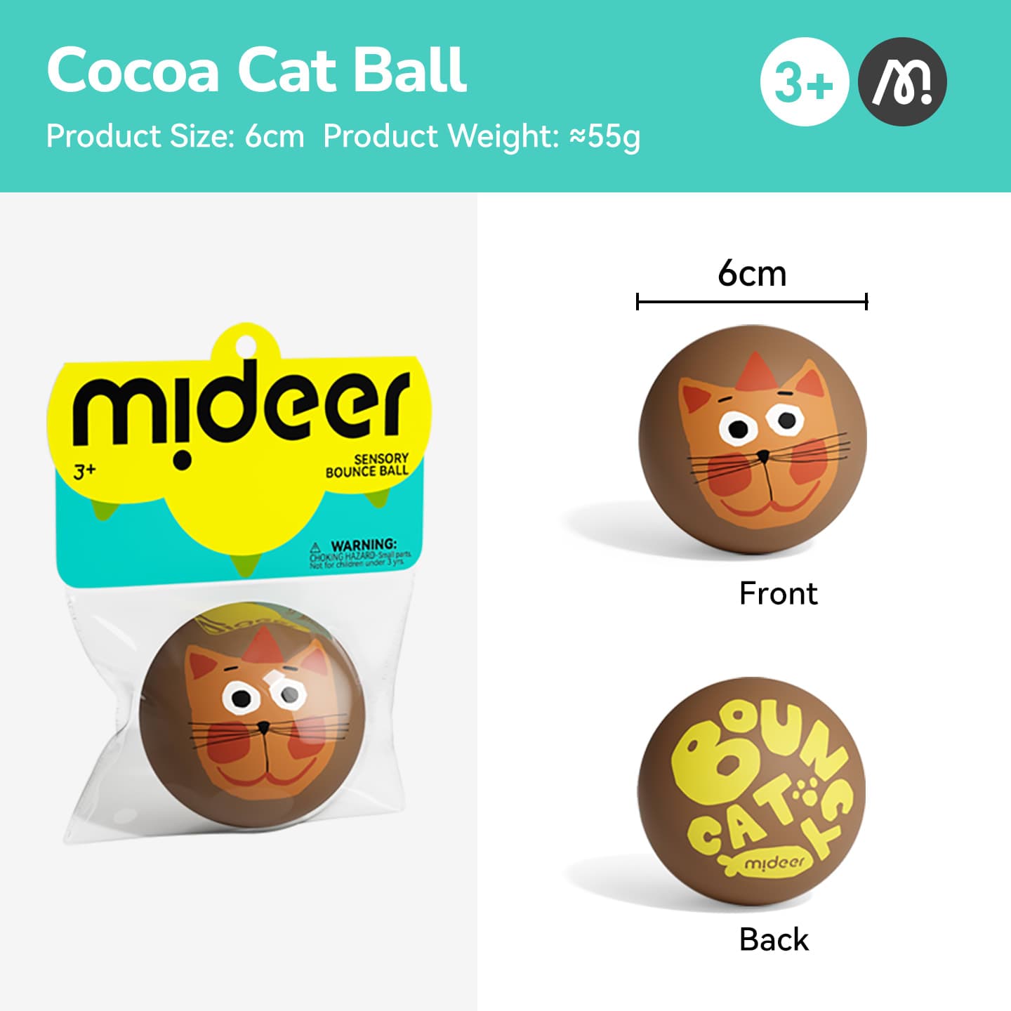 Mideer Sensory Bounce Ball-Cocoa Cat - View 1