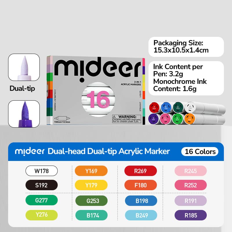 Mideer 2-In-1 Acrylic Markers - 16 Colors - View 1