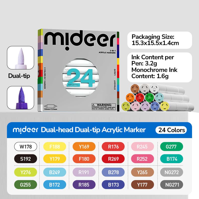 Mideer 2-In-1 Acrylic Markers - 24 Colors - View 1