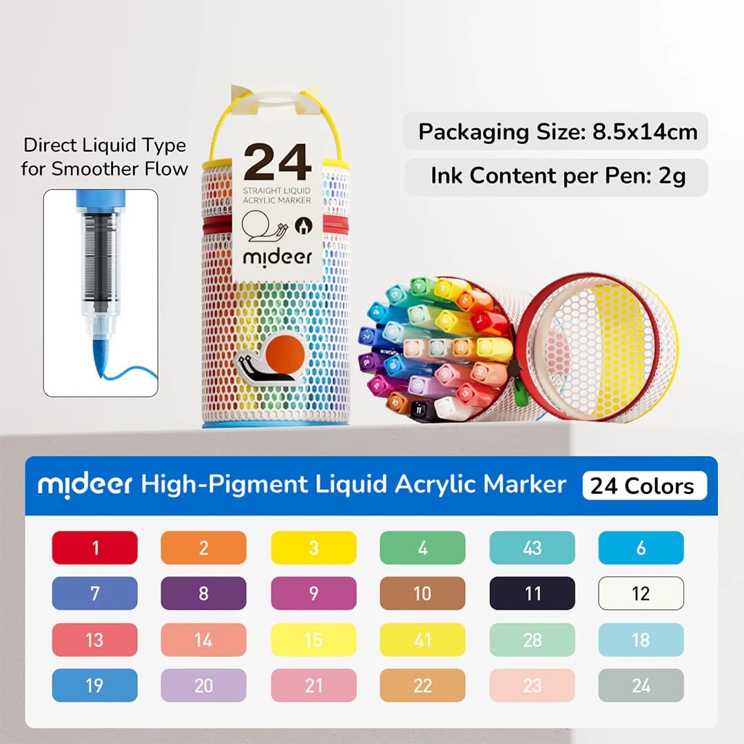 Mideer Straight Liquid Acrylic Marker - 24 Colors - View 1