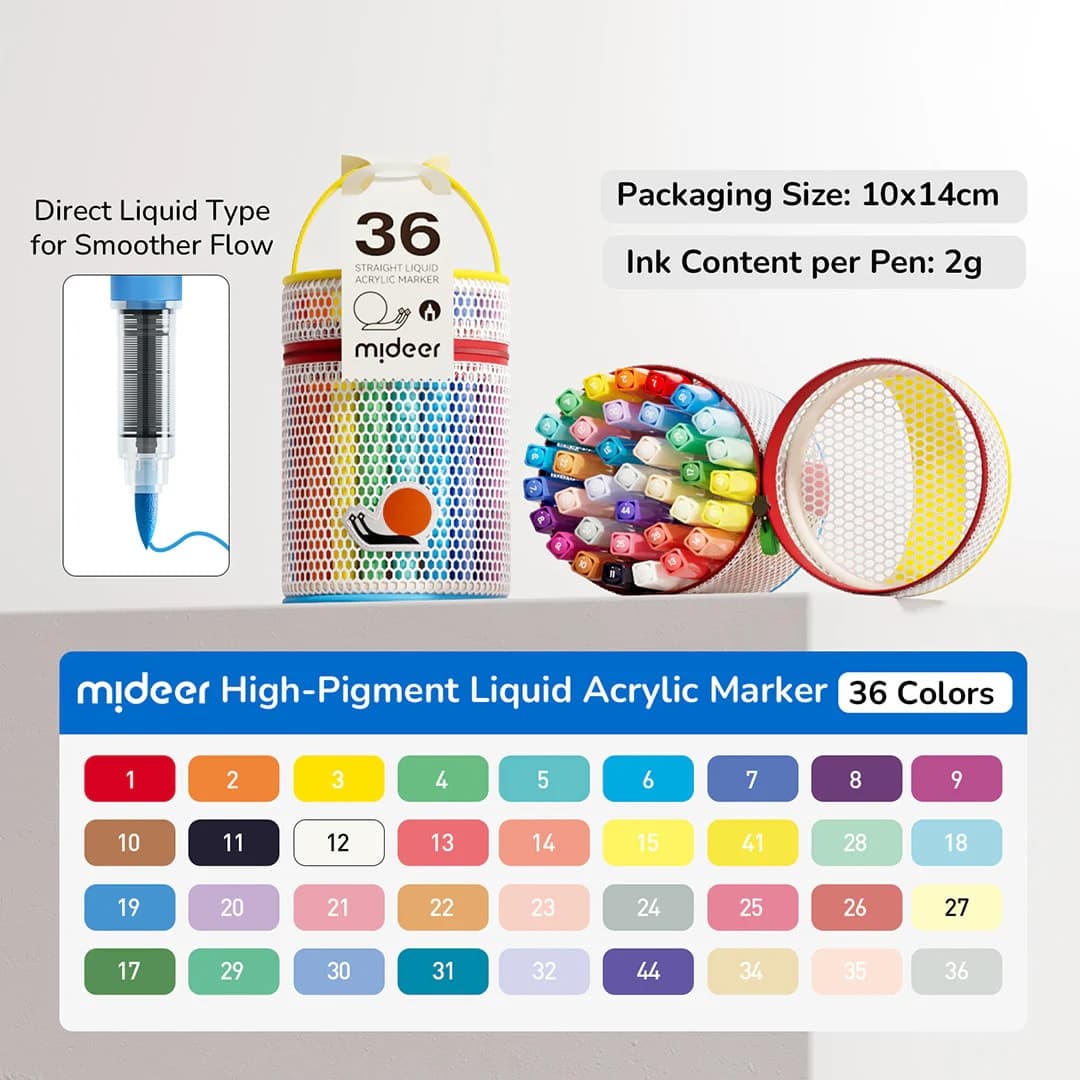 Mideer Straight Liquid Acrylic Marker - 36 Colors - View 1
