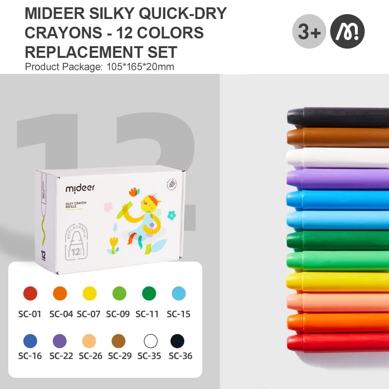 Mideer Refillable Silky Crayons - Refills 12 Colors - View 1